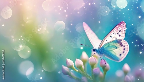 Butterfly in Sea of Flowers, Spring Wallpaper or Background - Space for Copy © Eggy
