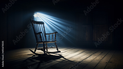 3d rendering of old rocking chair illuminated by light