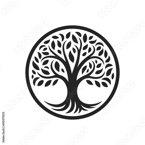 Tree of life emblem. Tree of knowledge symbol. Organic nature icon. Natural plant logo. Vector illustration.