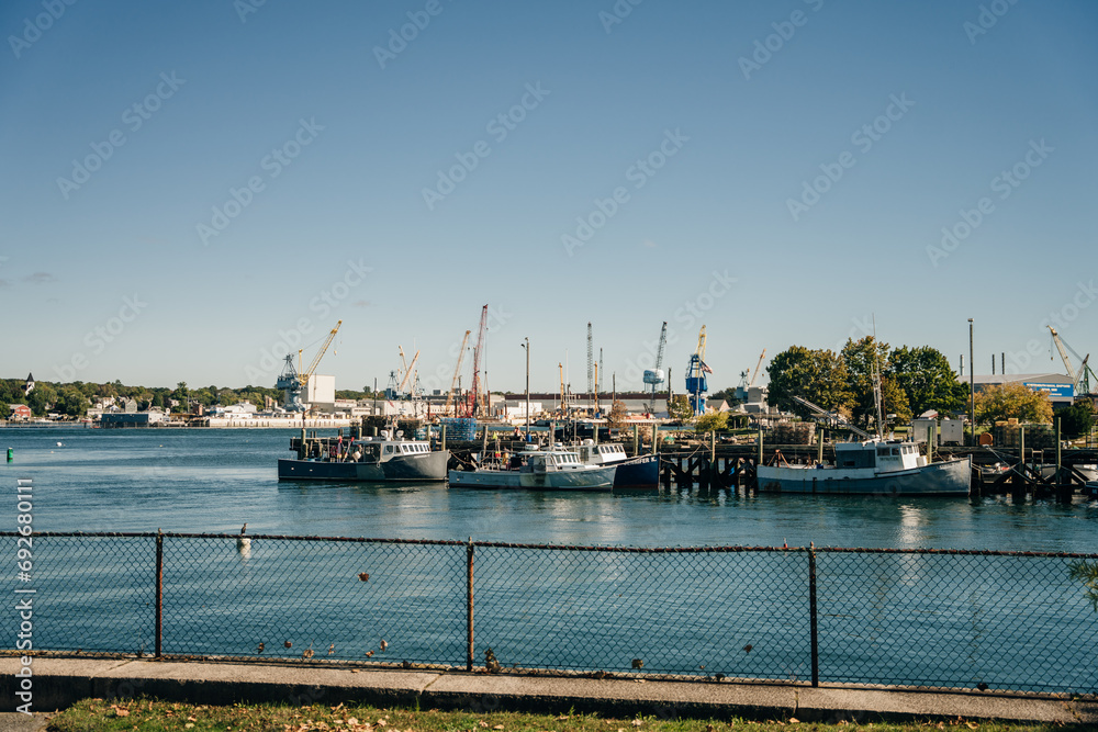 Portsmouth, NH, US-September 7th, 2023 port on the Piscataqua River in Portsmouth
