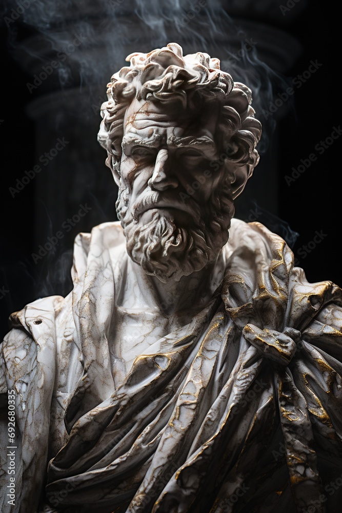 Abstract ancient roman, greek stoic person, marble sculpture, bust, statue. Modern stoicism.