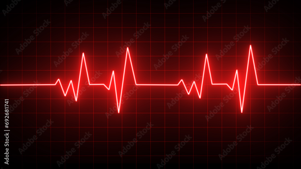 Red glowing neon heart pulse. Heartbeat. Electrocardiogram Health Monitoring, and the Technology Behind Electrocardiograms in Cardiology and Emergency Care Red glowing neon heart pulse. Heartbeat. Electrocardiogram Health Monitoring, and the Technology Behind Electrocardiograms in Cardiology and Emergency Care