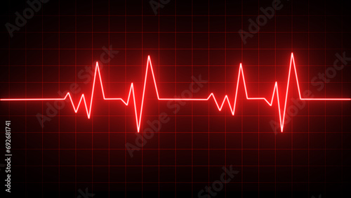 Emergency ekg monitoring. Blue glowing neon heart pulse. Heartbeat. Electrocardiogram photo