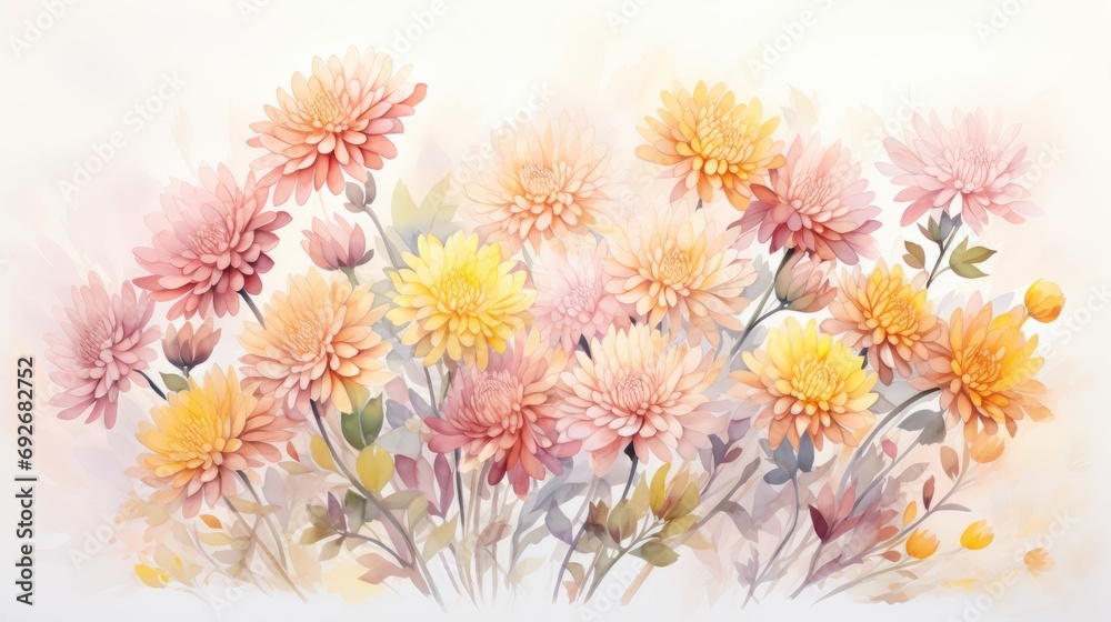Beautiful vector floral background with colorful chrysanthemums. Generative AI