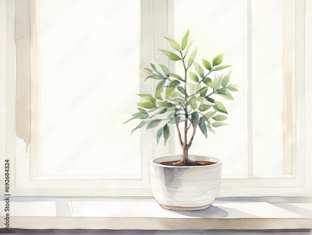 Plant in a pot on the windowsill. 3d rendering Generative AI