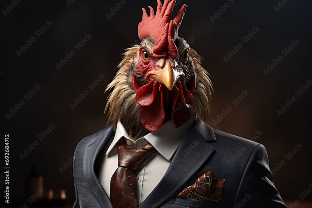 Business portrait of a rooster in a business suit