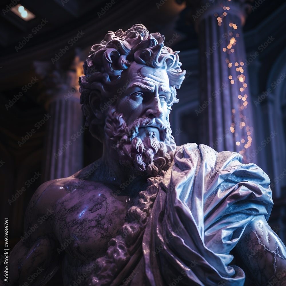 Abstract ancient roman, greek stoic person with a muscular body, marble, stone sculpture, bust