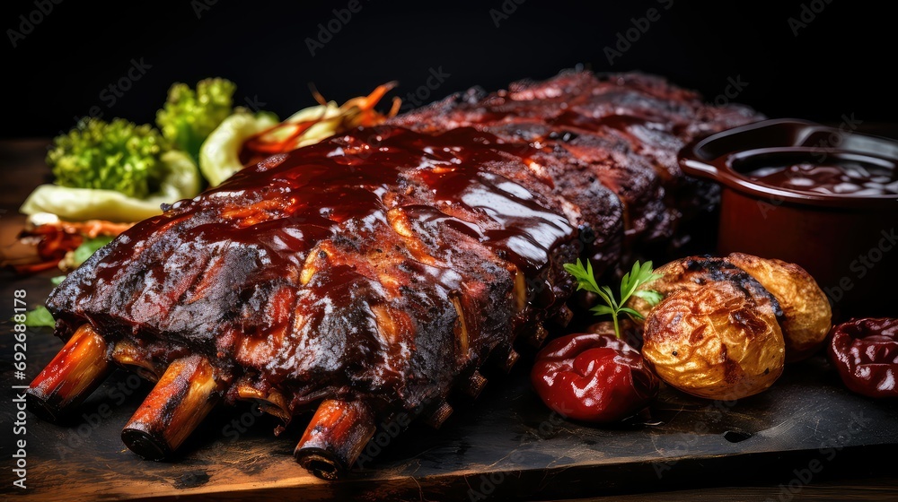 brisket cooked bbq food illustration chicken pork, sausage kabobs