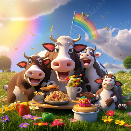 cute cartoon cow background portrait illustration cow