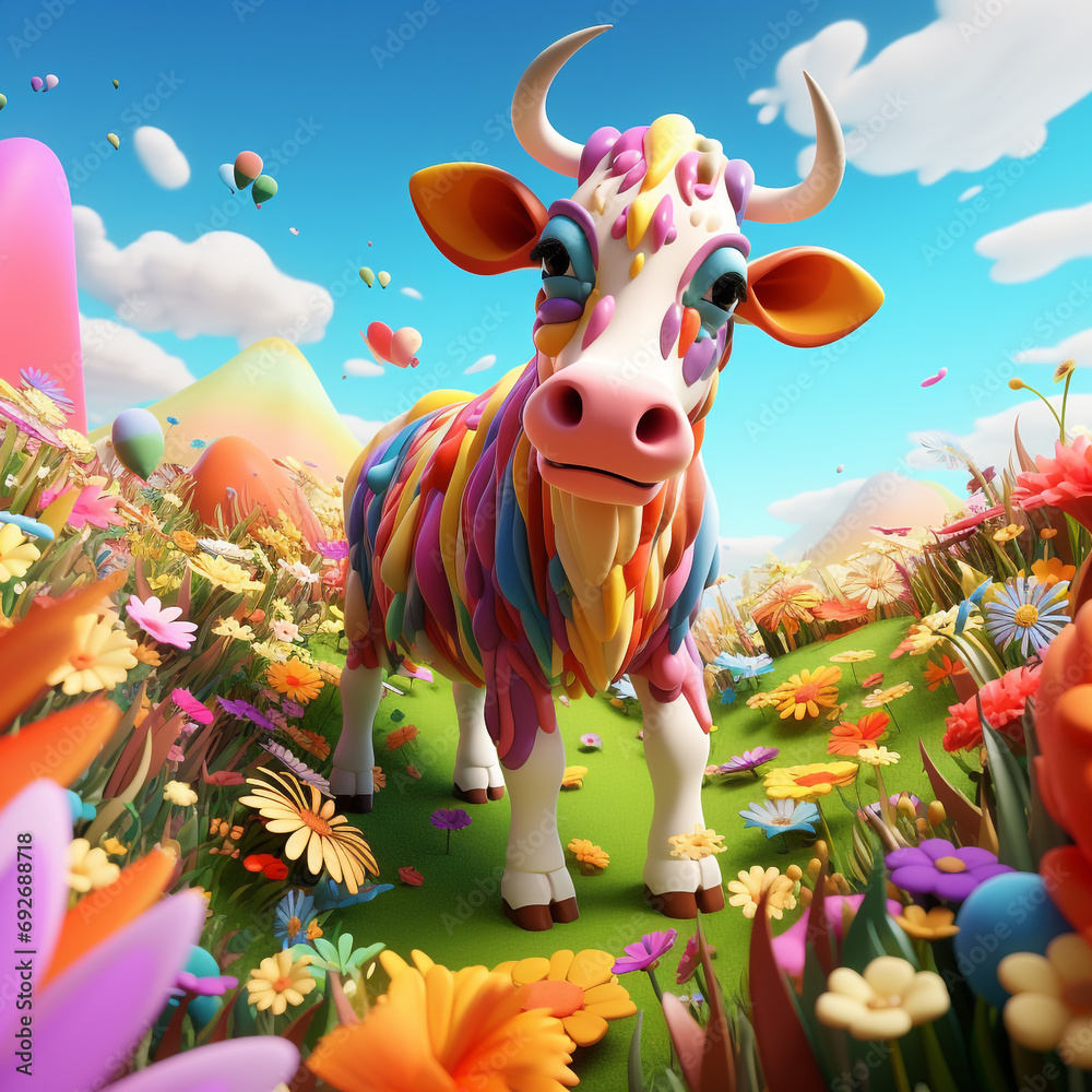 Fototapeta premium cute cartoon cow background portrait illustration, cute