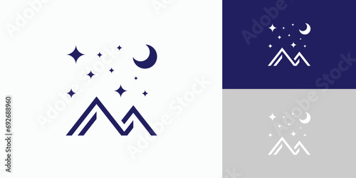 Mountain logo design with moon and stars