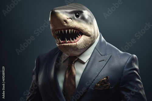 A shark wearing a business suit  Business shark portrait