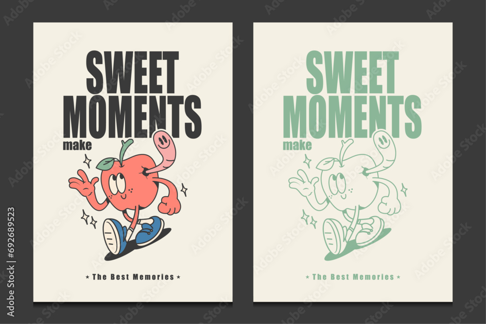 retro 30s posters with a funny cartoon character, vector illustration ...