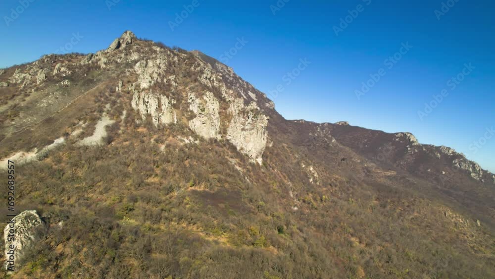 Beautiful aerial view of a mountain range with picturesque rocks. Landscape and nature of the North Caucasus Beautiful aerial view of a mountain range with picturesque rocks. Landscape and nature of the North Caucasus
