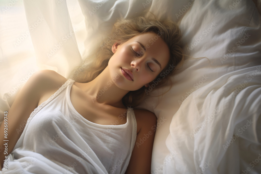 A woman sleeping peacefully in her bed A woman sleeping peacefully in her bed