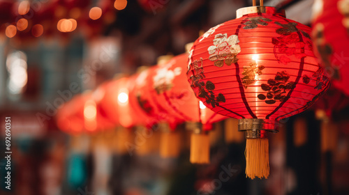 A closeup of traditional Chinese New Year lantern in China Town