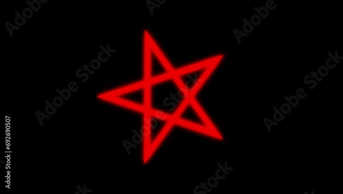 Rotating Glowing Red Pentagram Animation on Black Background. Dynamic Symbolic Illustration with Chroma Key for Esoteric, Magic, and Occult Concepts. Mystical Pentagram Animation.