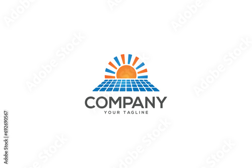 Creative logo design depicting a sun with solar pannels.