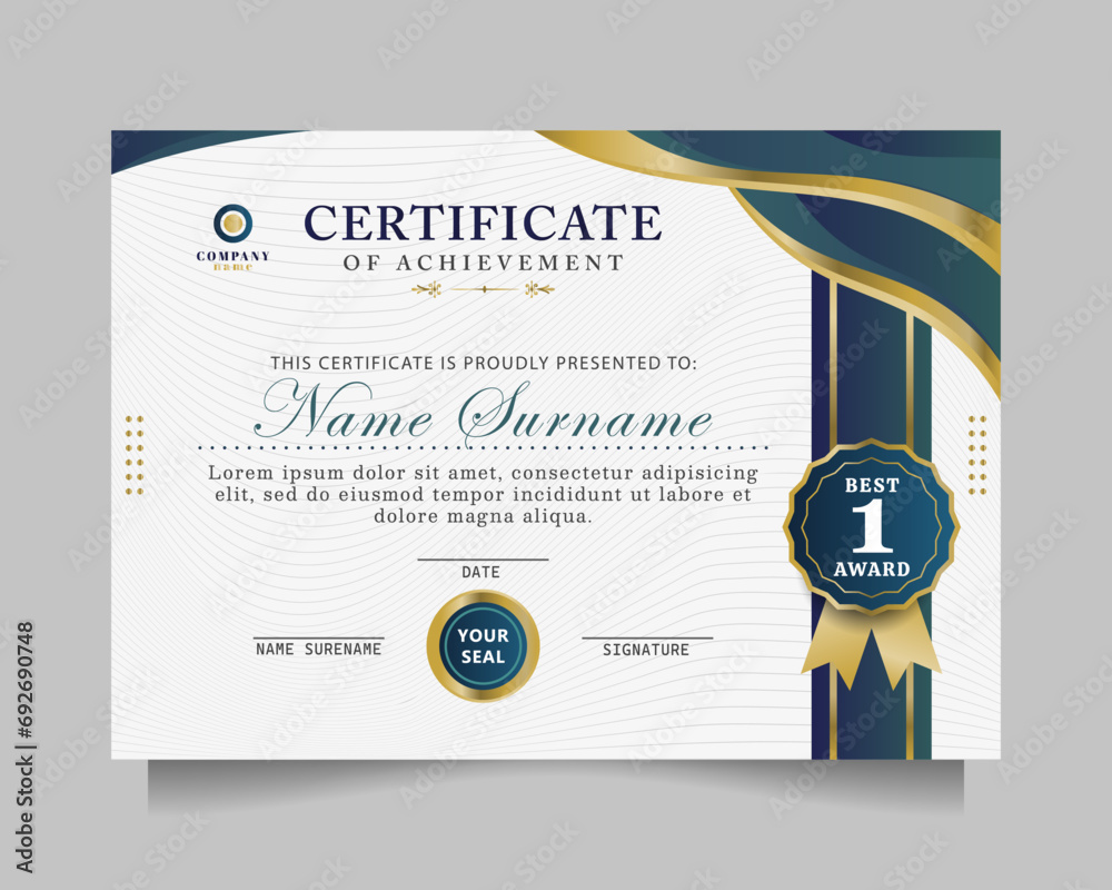 Fototapeta premium modern certificate of achievement template. vector illustration