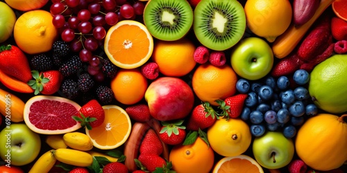 variety of fresh colorful fruits  healthy vegetarian diet