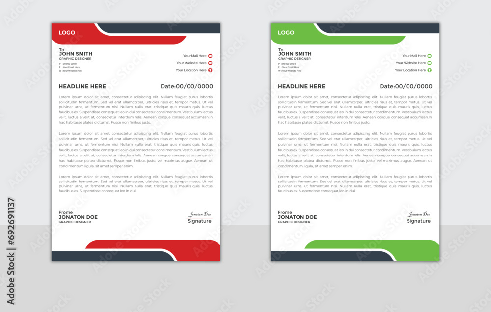 Letter Head Design,letterhead design set a4 size and unique shape colorful work theme style design