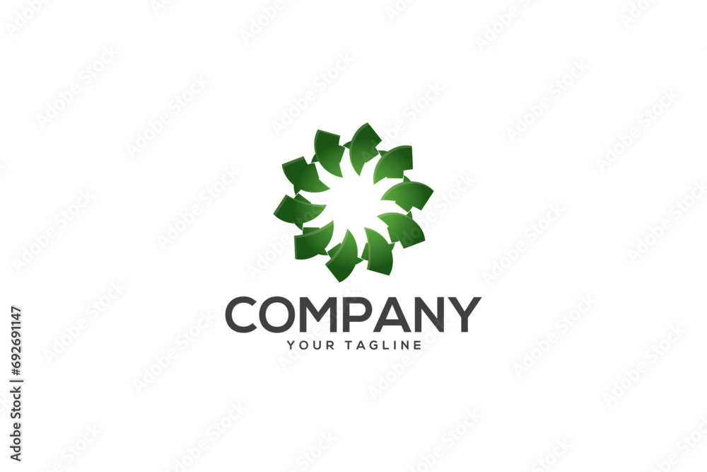 Creative logo design depicting a green abstract shape. 