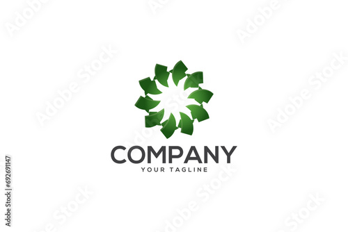Creative logo design depicting a green abstract shape. 