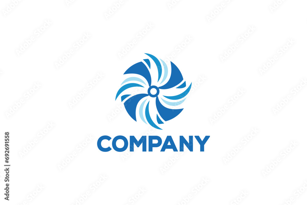 Creative logo design depicting a blue colored air conditioning fan or HVAC. 