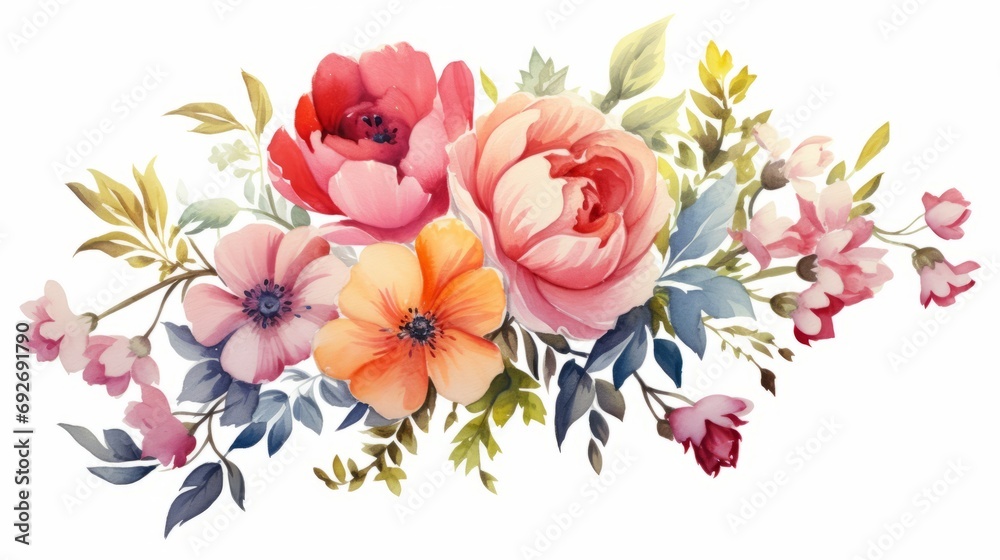 Greeting card with watercolor flowers. Hand-drawn illustration. Generative AI
