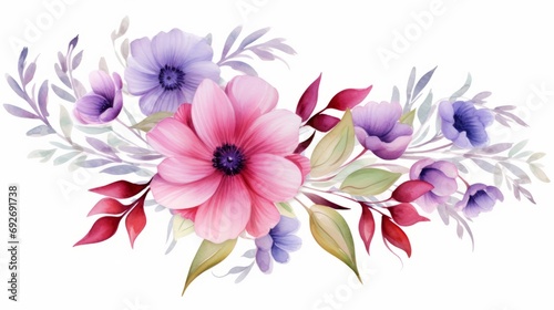 Beautiful vector card with watercolor anemone flowers and leaves Generative AI