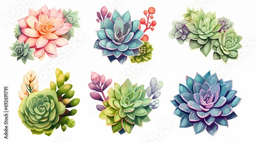 Collection of succulents. illustration isolated on white background. Generative AI