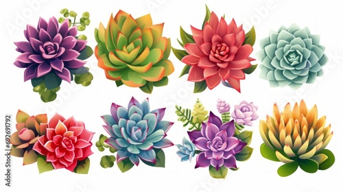 Set of succulents. Isolated vector illustration on white background. Generative AI