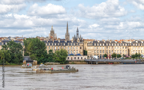 Bordeaux  France. Panoramic view of the city with Saint Michel cathedral over the river Garonne.