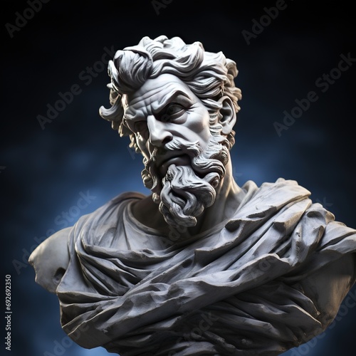 Abstract ancient roman  greek stoic person with a muscular body  marble sculpture  bust  statue. Modern stoicism.