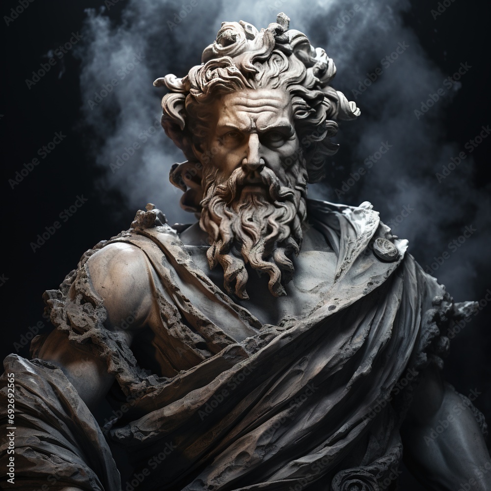 Abstract ancient roman, greek stoic person with a muscular body, marble sculpture, bust, statue. Modern stoicism.