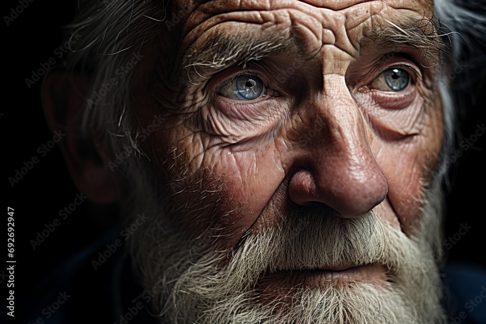 The wrinkled face of a very old man in close-up. Age-related changes. Taking care of the health of the elderly The wrinkled face of a very old man in close-up. Age-related changes. Taking care of the health of the elderly