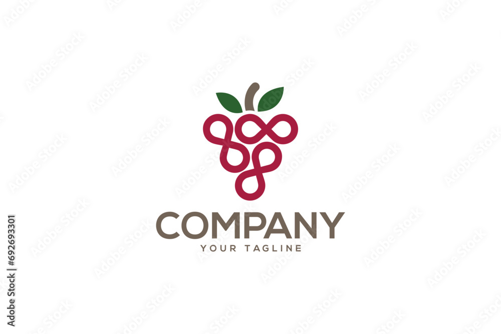 Creative logo design depicting a grape shaped like infinity symbols.  - obrazy, fototapety, plakaty 