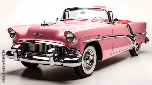 Coche americano años 50 de color rosa