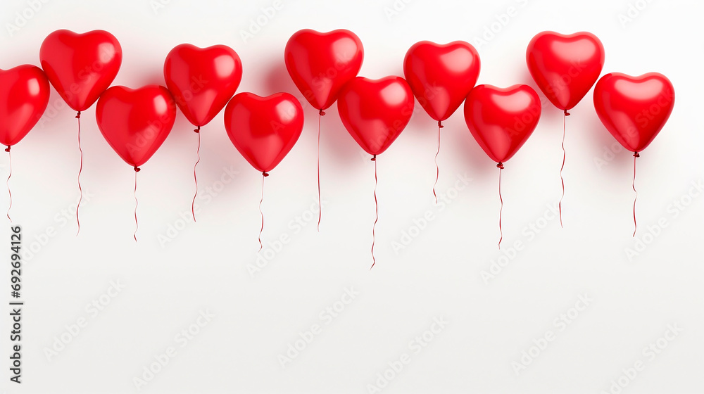 Red heart-shaped balloons on white background. Red heart-shaped balloons on white background.