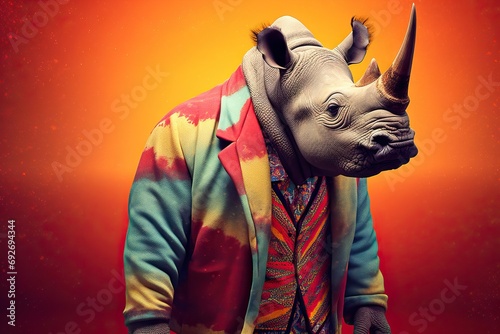 concept animals Humanizationa clothes hippy dressed rhinoceros technology Created rhino red  general illustration clothes animal fashion style clothing wild fun creativity fur