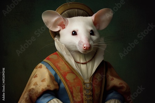 clothing renaissance opossum portrait technology Created general ai fashion retro person vintage art animal creative creativity baroque modern outfit history historic historical head painting
