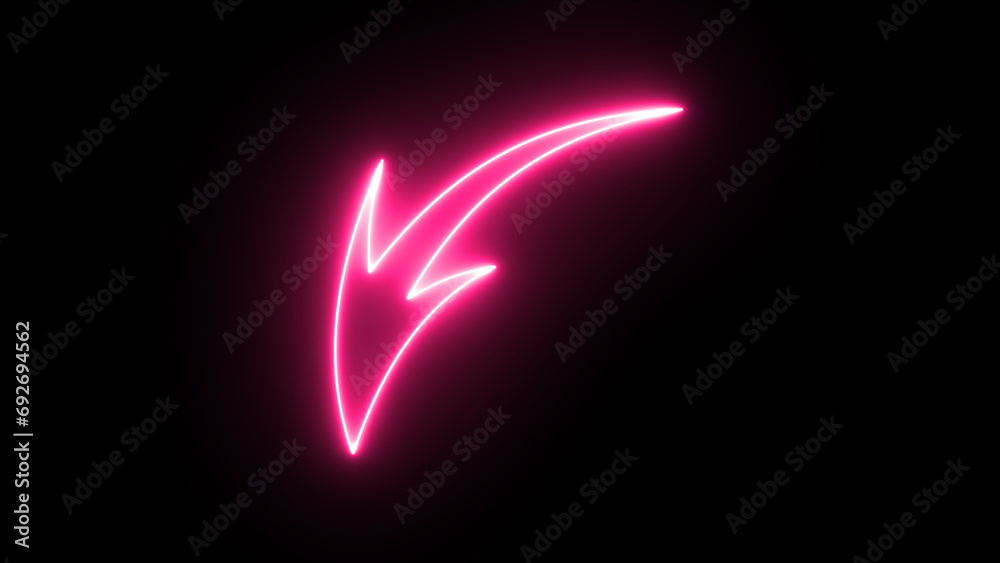 Neon Arrows colorful icons. Realistic glowing pointers on background. Location indicator for casino, bar, cinema, and motel, isolated symbols pack.