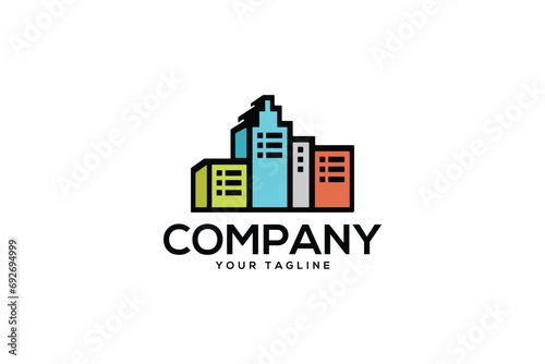 Creative logo design depicting a city skyline shaped like a server. Logo suited for the real estate and building industry. 