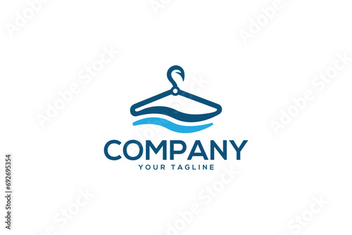 Creative logo design depicting a coat hanger with a wave under and a fishing hook on top.  photo