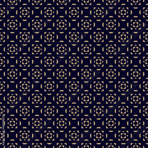 Abstract geometric pattern with floral elements, seamless vector design. Luxury background texture in gold and black. Repeat ornament with simple ethnic motifs suitable for festive decor, print