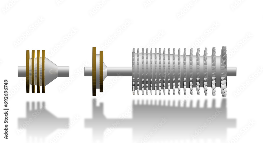 Turbine Rotation Gas turbine rotor turbomachinery illustration showing several stages of ...