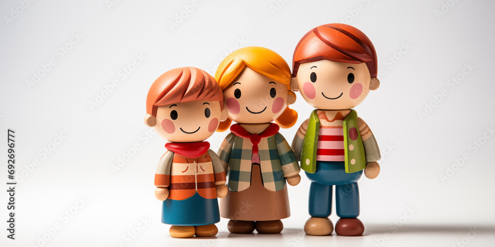 Wood toy figurine family illustration