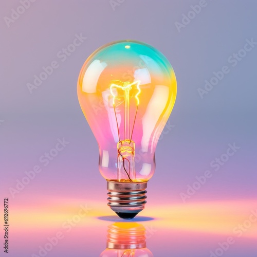 A light bulb, minimalistic background, muted pastel colors backgrounds, bright pastel colors, ultralight pink, baby blue, peachy orange