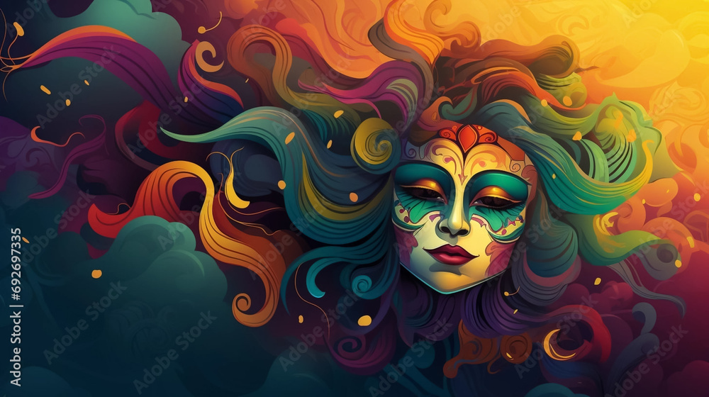 Fototapeta premium Carnaval Mardi Gras celebration Wallpaper illustration. Perfect for carnival, Mardi Gras, party, celebration, and theme-related concepts. Carnival background.