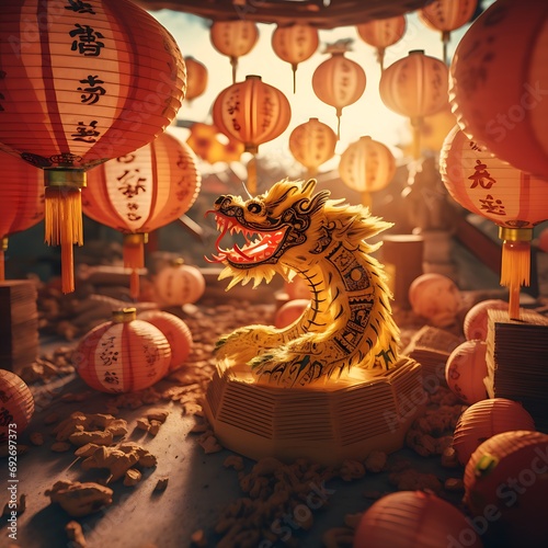 Ein Symbolfoto für das chinesische Neujahrsfest mit einem Drachen. 2024 ist das Jahr des Holz-Drachen.